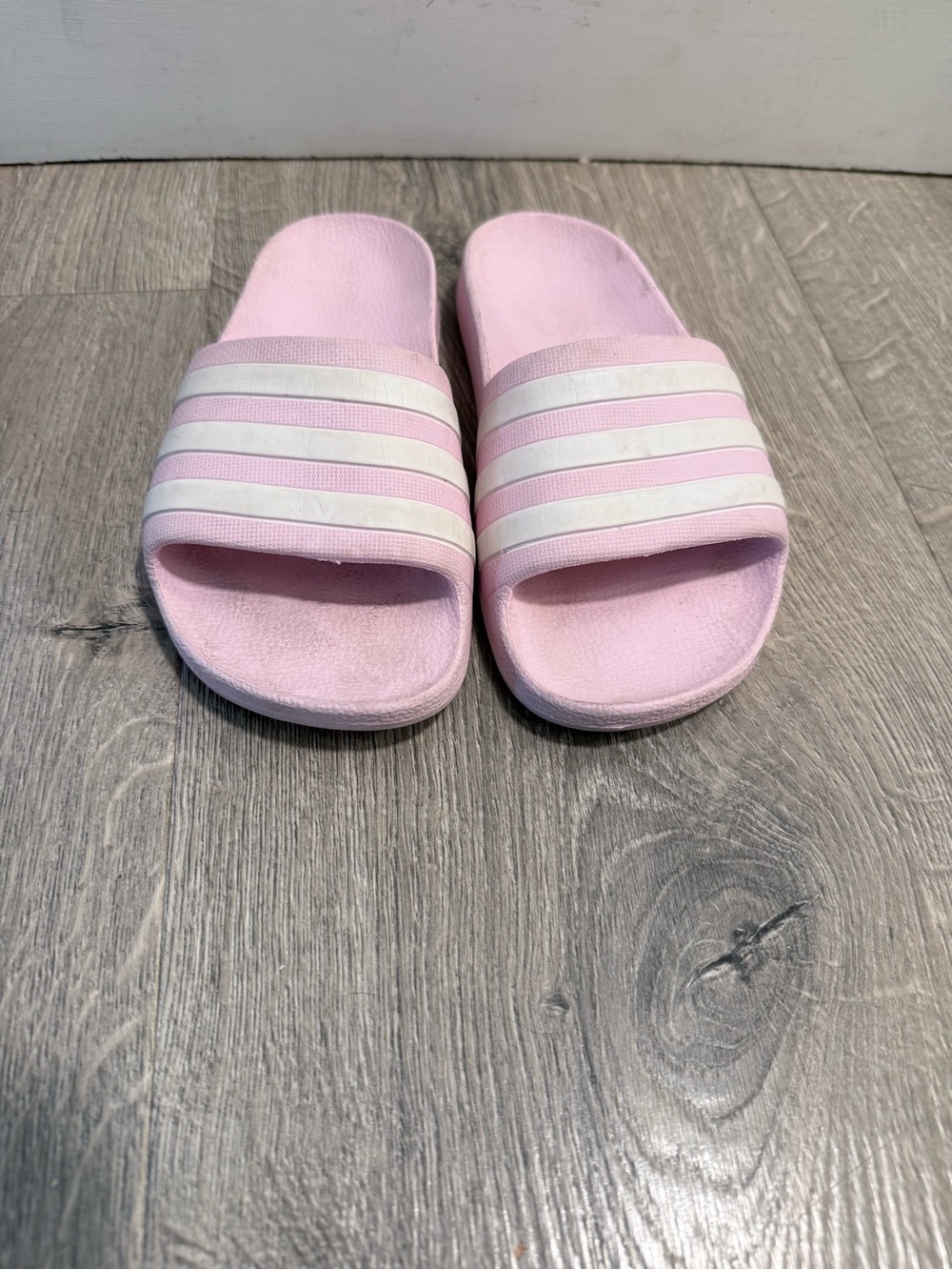 adidas Pink Slide Sandals with White Stripes - Kids - Picture 3 of 7